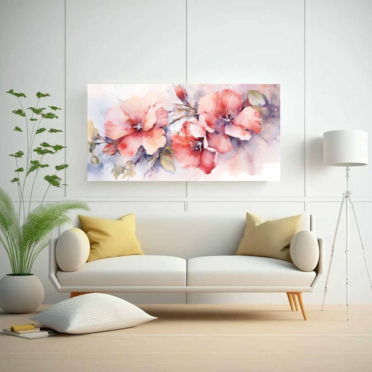 Pintura Floral En Acuarela En Lienzo, Creatividad 40x20 Cm-2