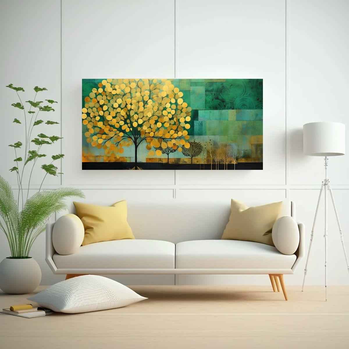 Cuadro Tela árbol Verde Y Amarillo Estilo 120x60cm-2
