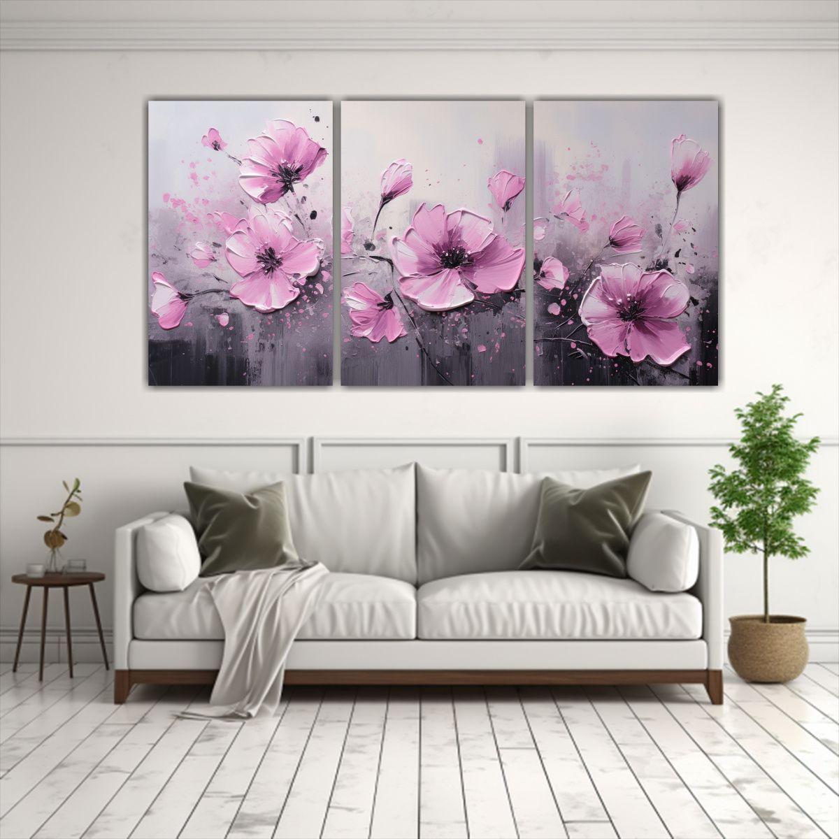 Pinturas Decorativas Lineales De Flores En Lienzo 240x120 Cm-2