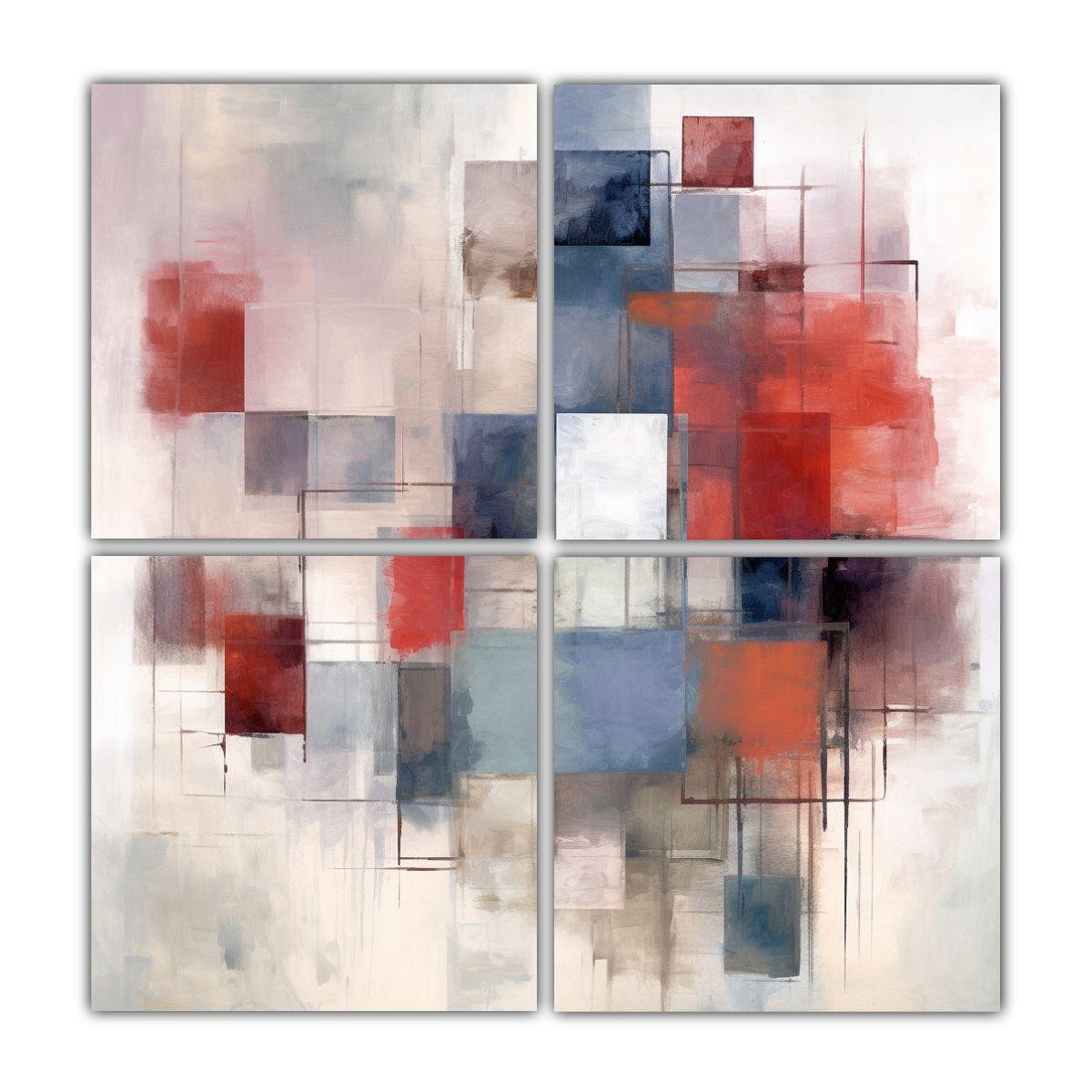 Cuatro Telas En Bastidor Exposición Abstracta 80x80 Cm-0