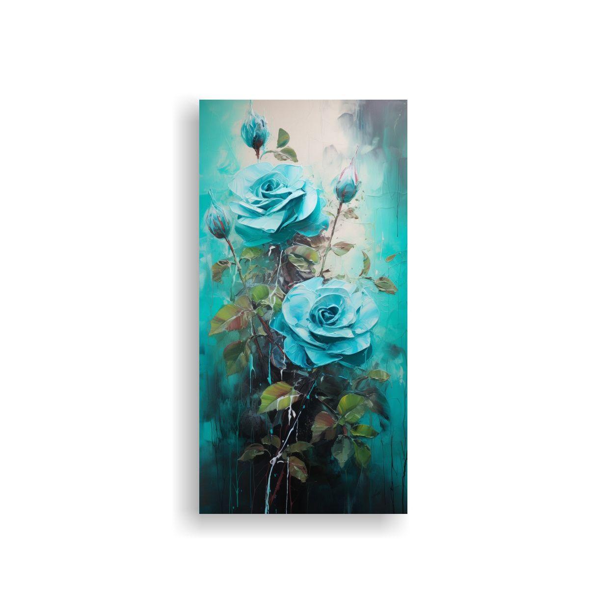 Pintura De Rosas Turquesa En Lienzo Estilo Arte 20x40cm-0