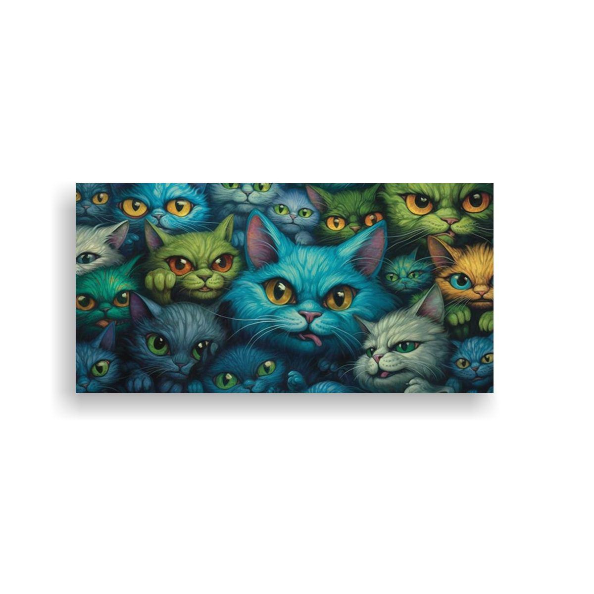 Cuadro Original De Gatos Con Ojos Peculiares, 120x60cm-0