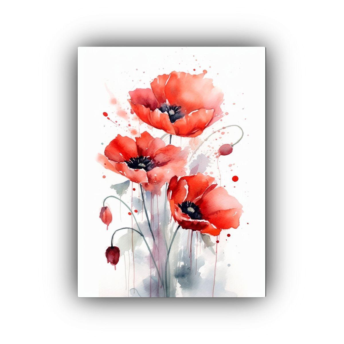 Cuadro Tela Hermoso Amapolas Rojas Sobre Fondo 50x75cm-0