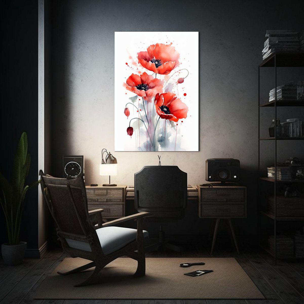 Cuadro Tela Hermoso Amapolas Rojas Sobre Fondo 50x75cm-2