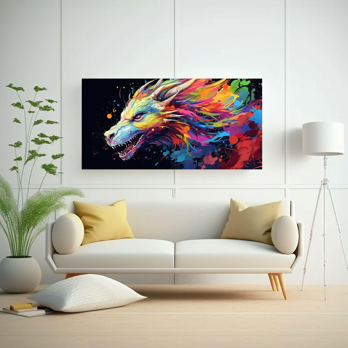 Cuadro Tela Movimiento Dragón Colores Arcoíris 140x70cm-2