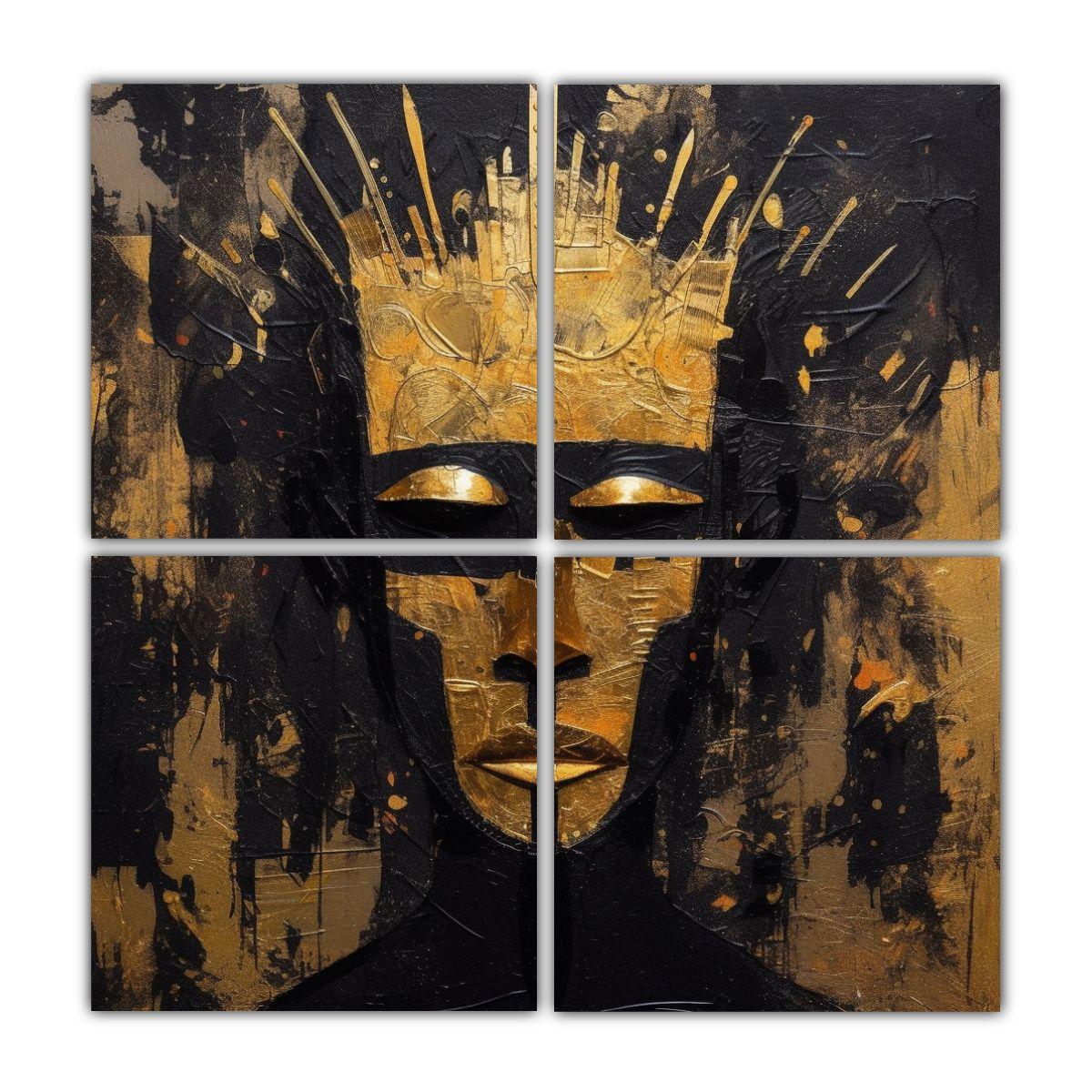 4 Lienzos Tonos Efecto Visual Abstracto Dorado Y 40x40 Cm-0