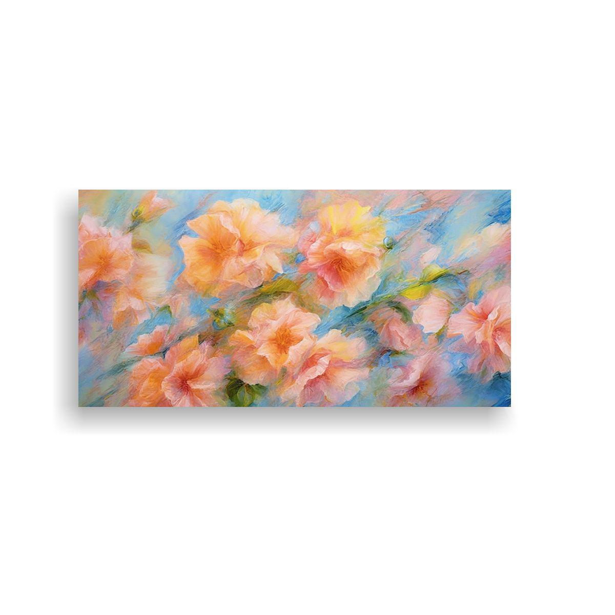 Pintura Floral Rosada En Bastidor Para 60x30cm-0
