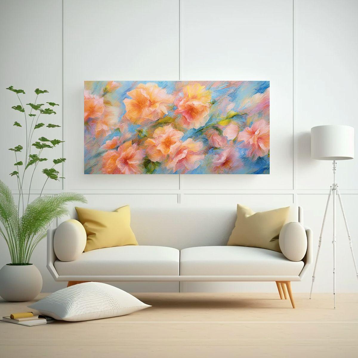 Pintura Floral Rosada En Bastidor Para 60x30cm-2