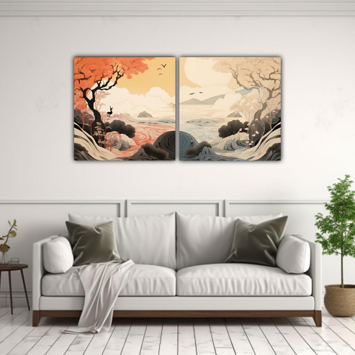 Adorno Abstracto Reinterpretación Madera Japonesa 140x70 Cm-2