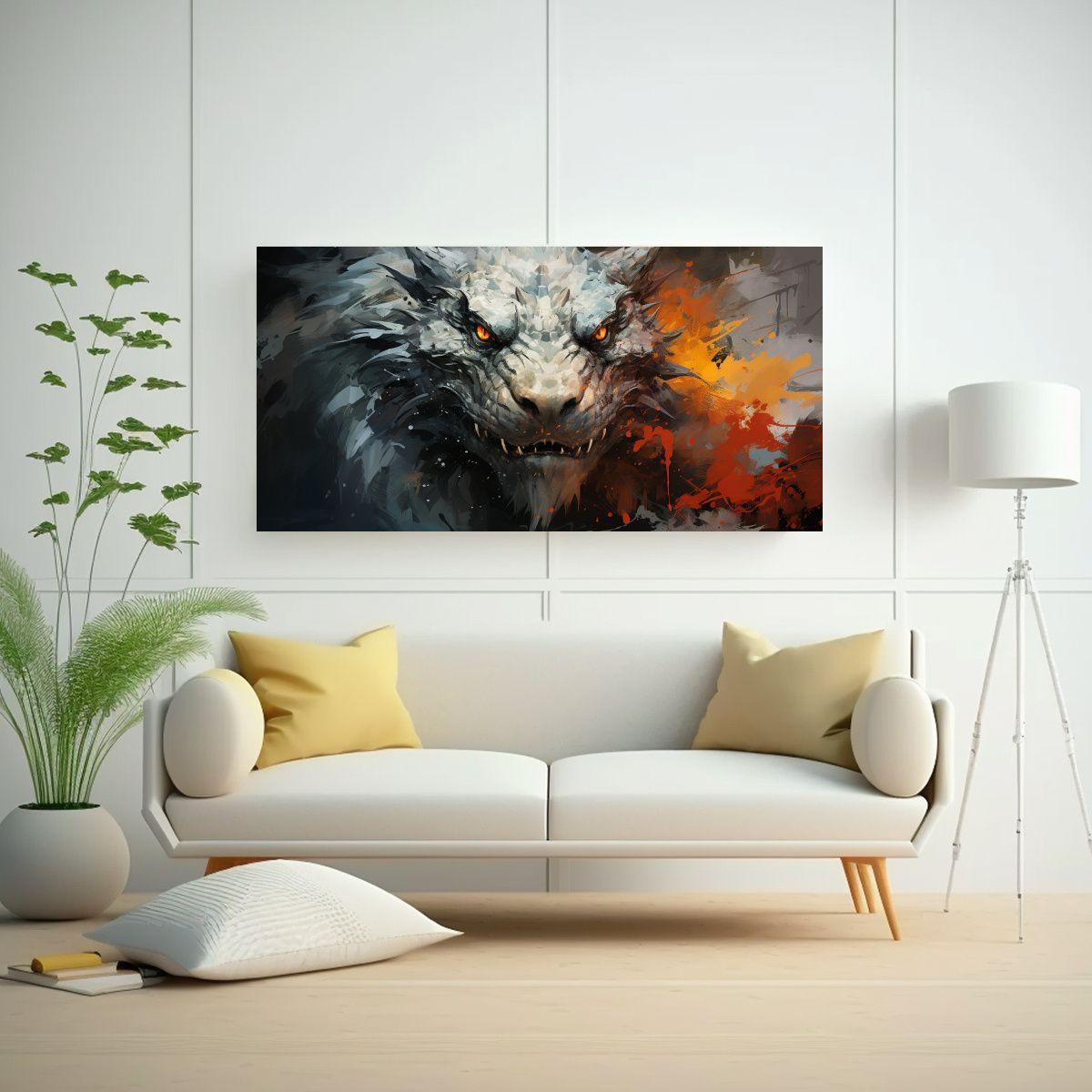 Pintura Decorativa Con Dragón En Blanco Y Negro, 40x20cm-2