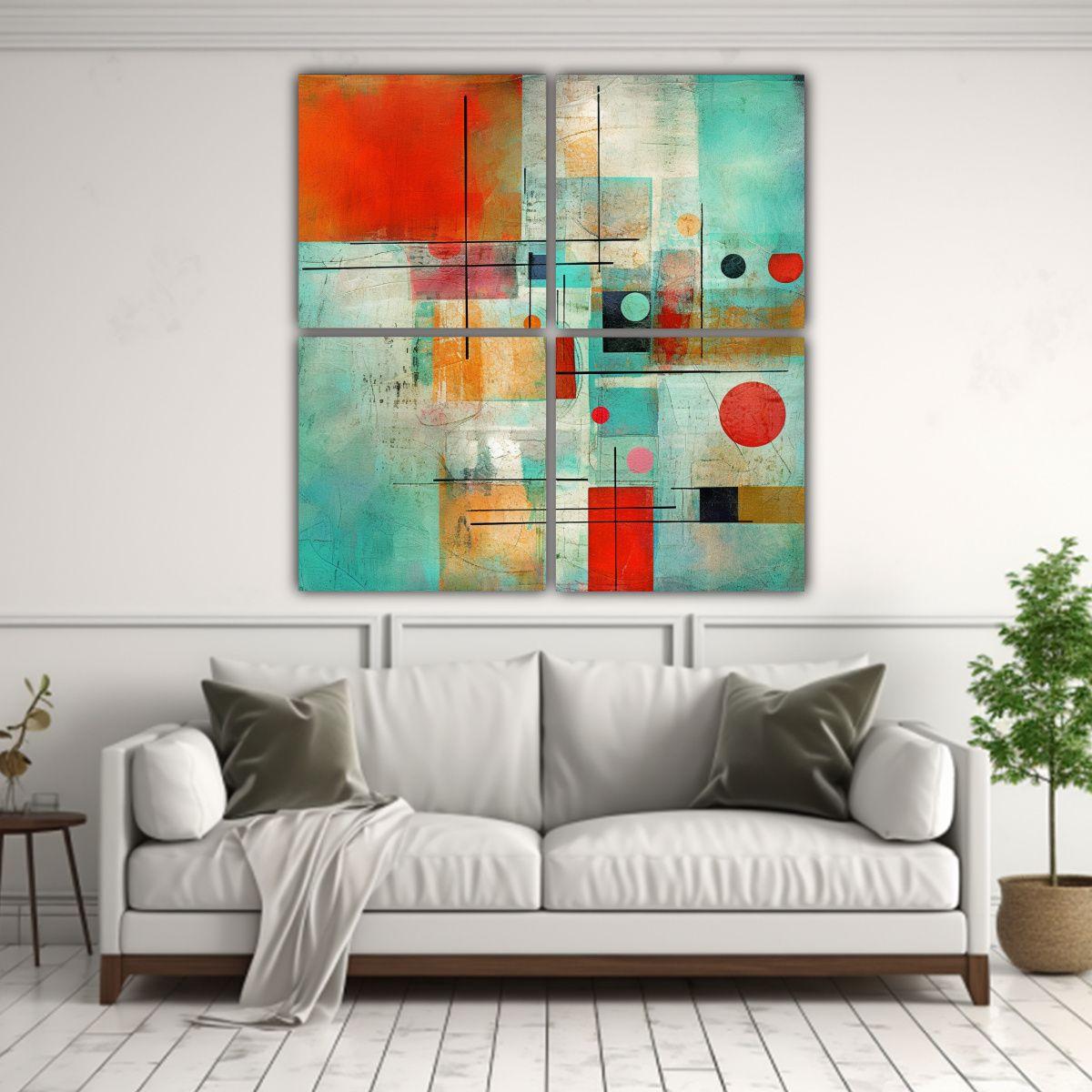 Cuatro Cuadros Concepto Rectangular Arte Moderno 200x200 Cm-2