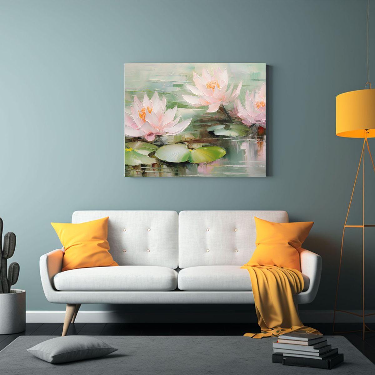 Pintura Al óleo De Lirios De Agua En Rosa Fresco 65x50cm-2