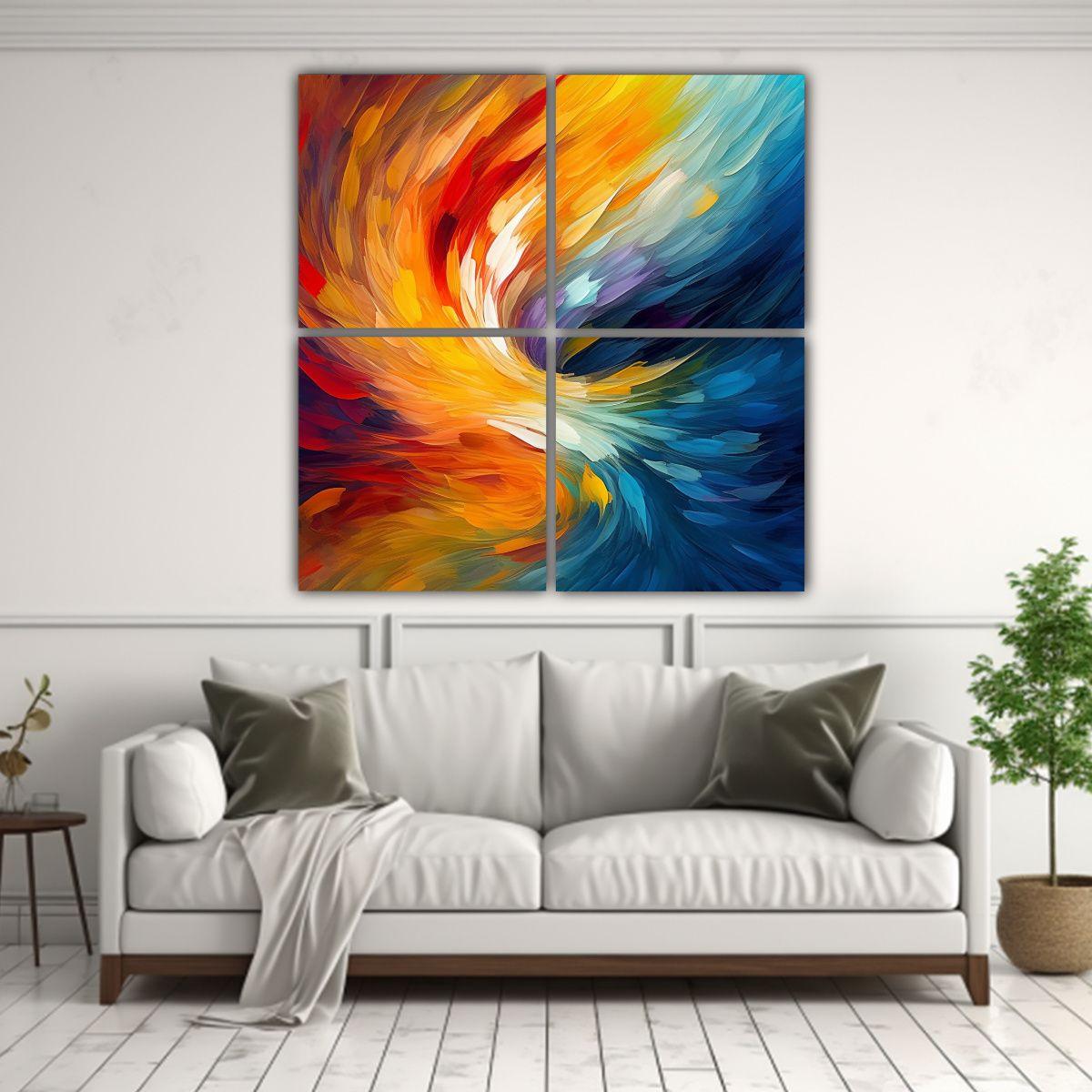 Pintura Abstracta Mágica Con 4 Telas En Bastidor 200x200 Cm-2