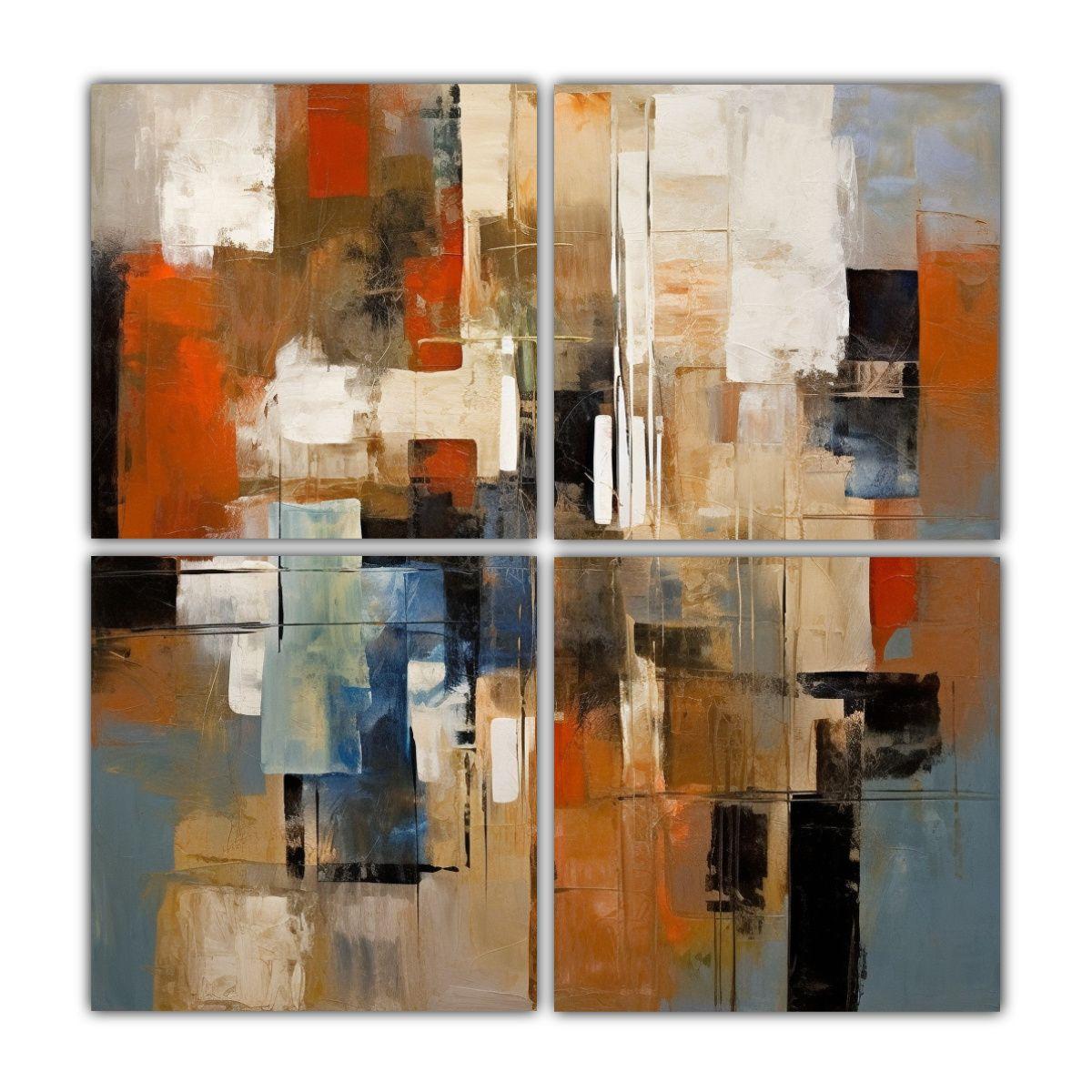 Cuatro Lienzos De Tela Con Arte Abstracto 100x100 Cm-0