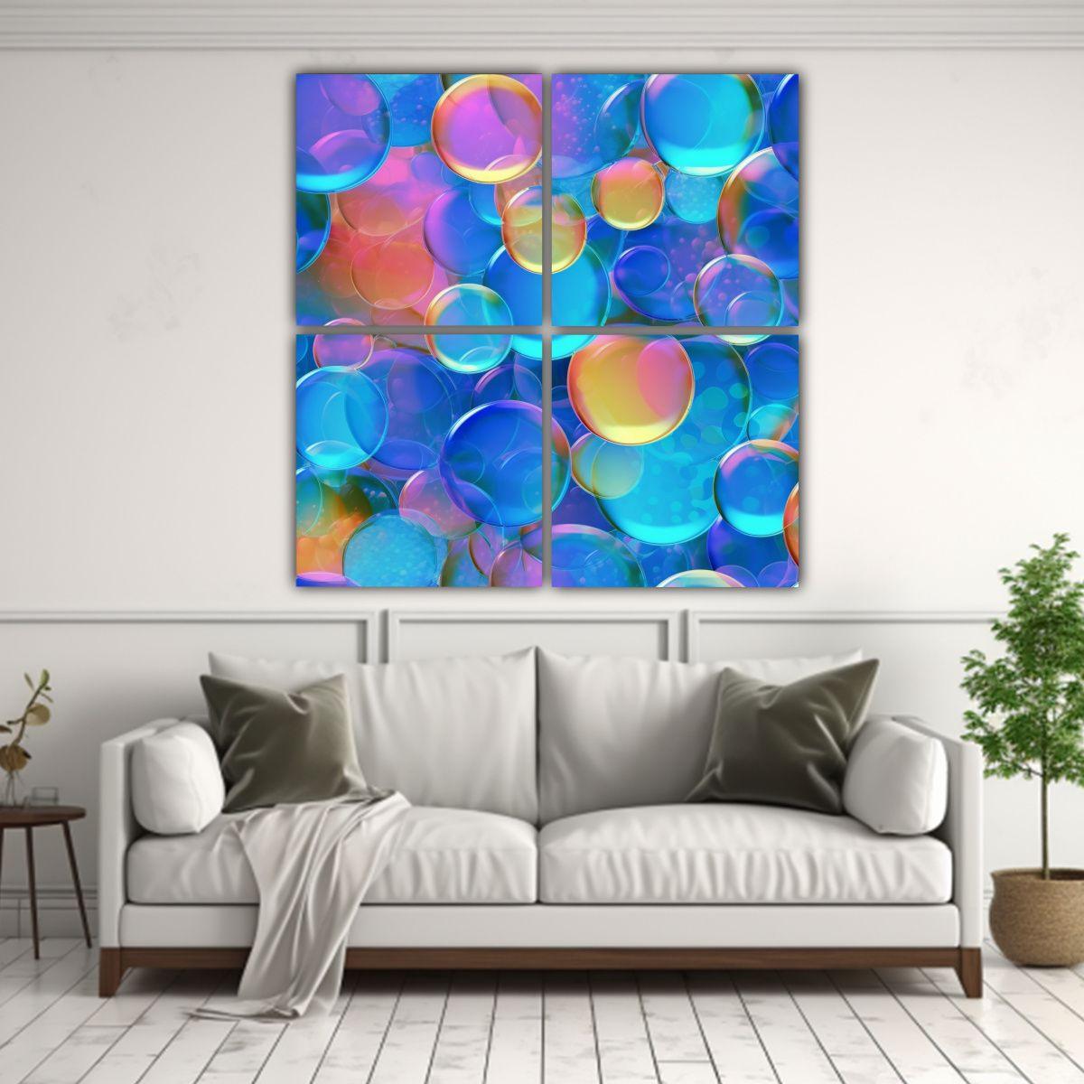 4 Lienzos Estilo Galeria Baño Azul Reflectante Y 60x60 Cm-2