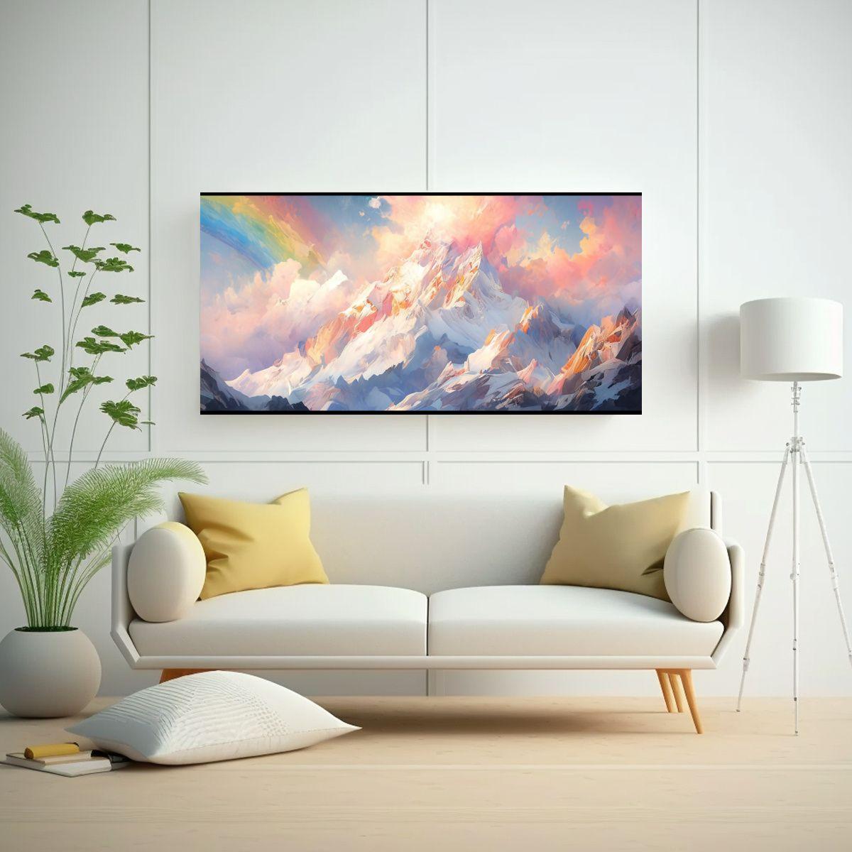 Pintura De Acuarela Para Cuarto: Montañas 140x70cm-2