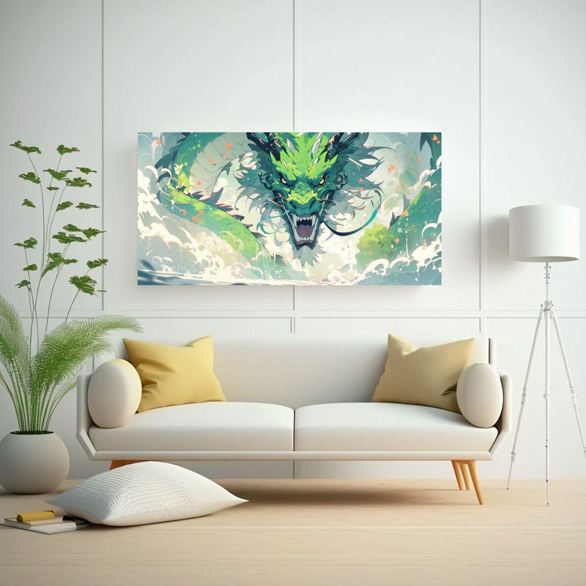Cuadro Moderno Naturaleza Viva: Dragón En Tonos P 140x70cm-2