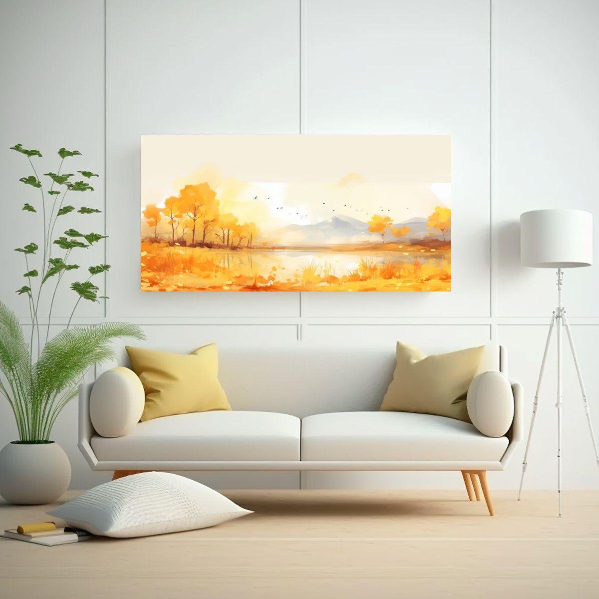 Paisaje Otoñal Con Colores Dorados En Arte Pop 120x60cm-2