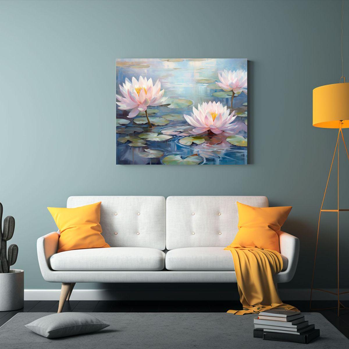 Cuadro Rectangular De Acuarela Fresco Con Lirios Rosados Y A 90x60cm-2