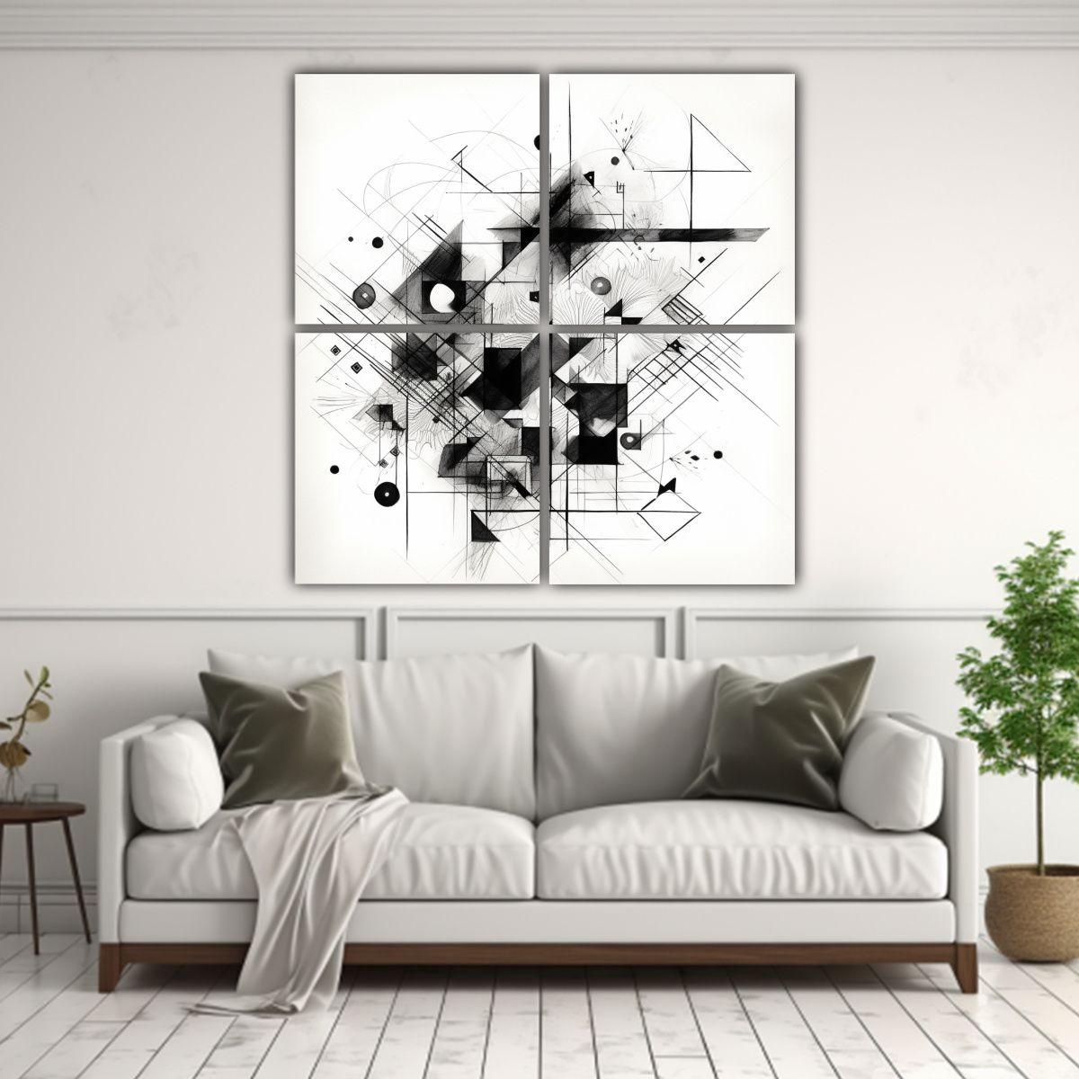 Cuadros Abstractos Con Formas Geométricas Negras 60x60 Cm-2