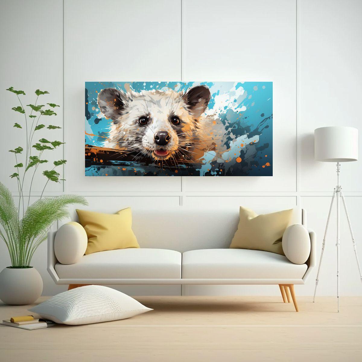 Cuadro Horizontal Económico Opossum En Azul Tinta 60x30cm-2