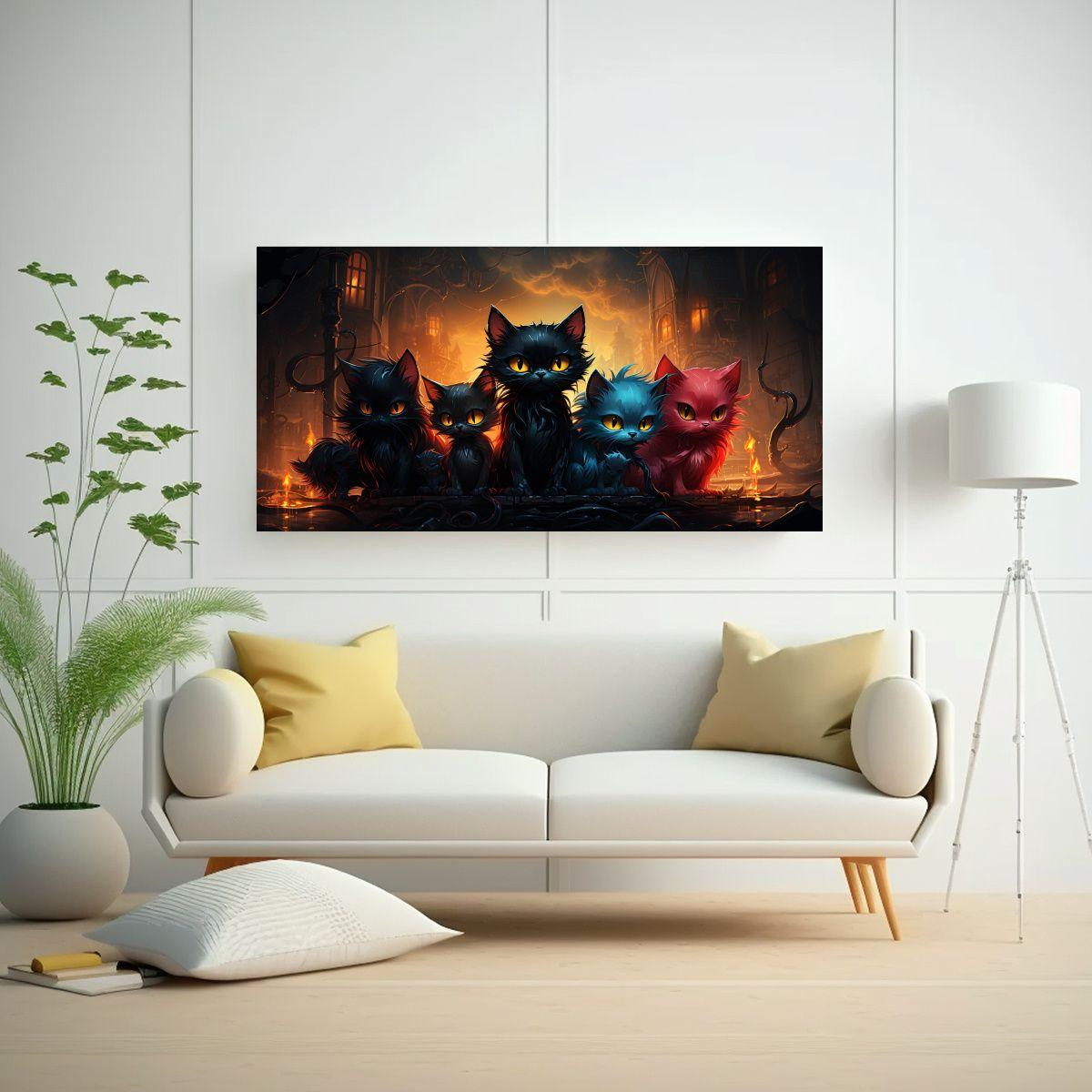 Lienzo De Tela Comedor Monstruos Gatitos Malvados 140x70 Cm-2