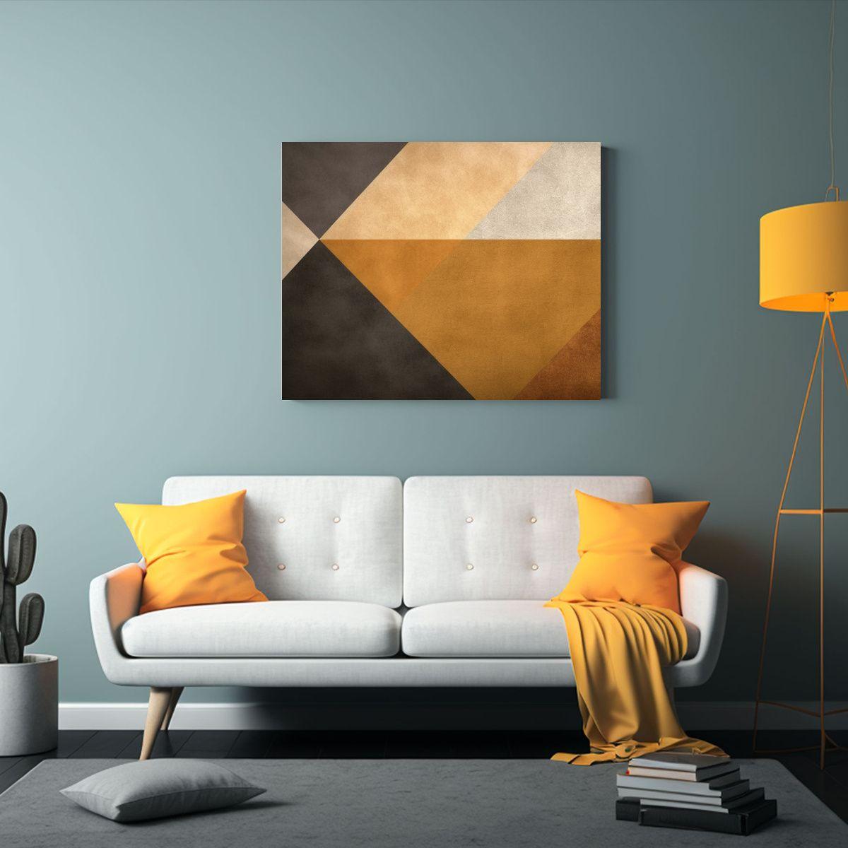 Pintura Decorativa Geométrica En Tonos Dorados Y Beige. 30x20cm-2