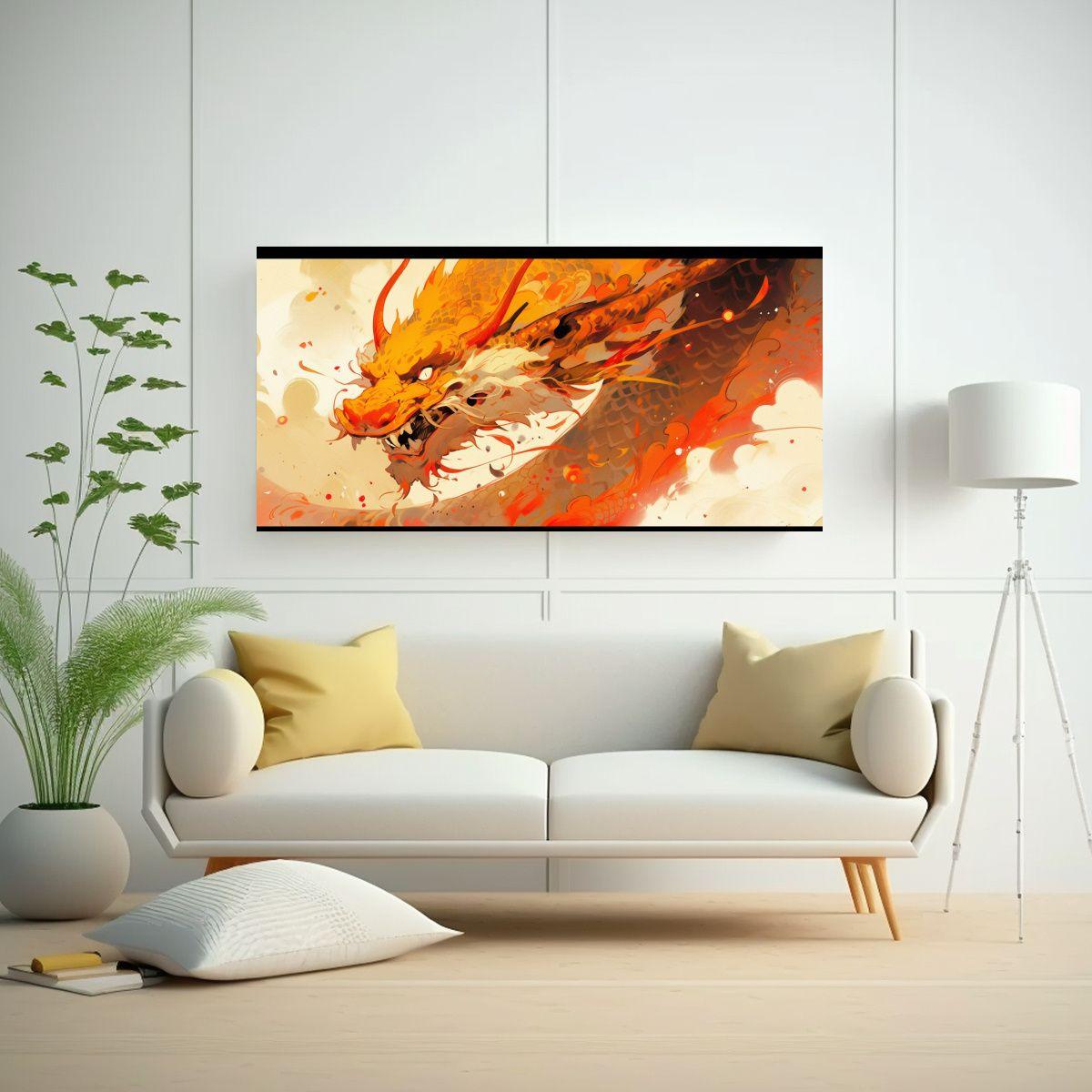 Pintura En Bastidor Tonos Luminosos Dragón En Col 100x50cm-2