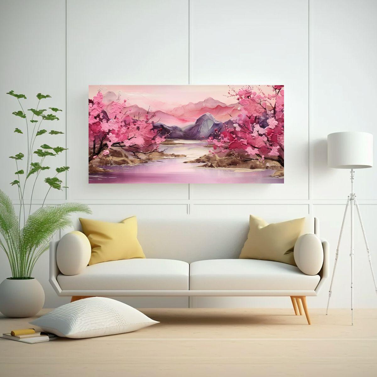 Lienzo Decorativo: Figuras En Tinta Alcohol Rosa, 140x70cm-2