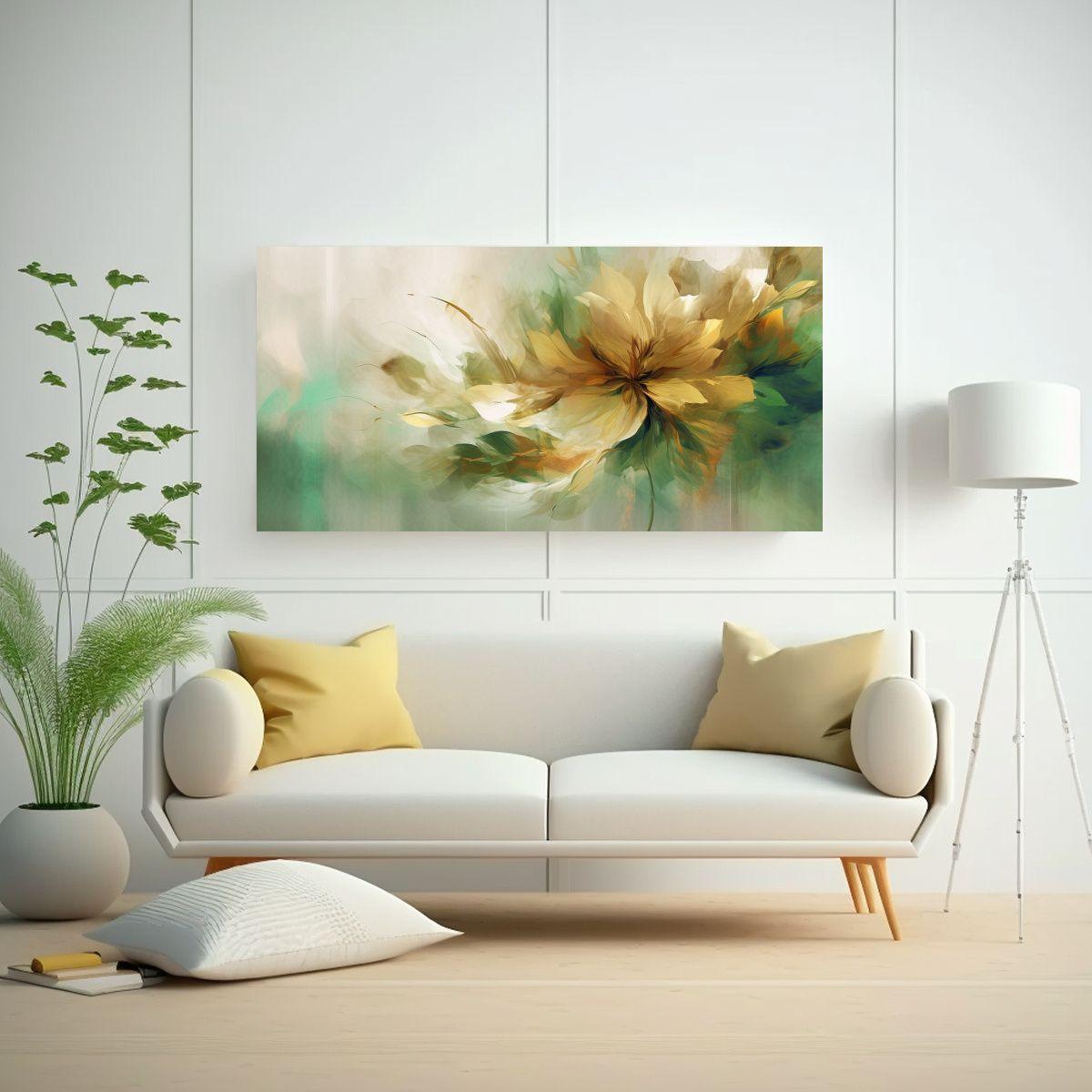 Cuadro Floral Abstracto Verde Marrón 80x40cm-2