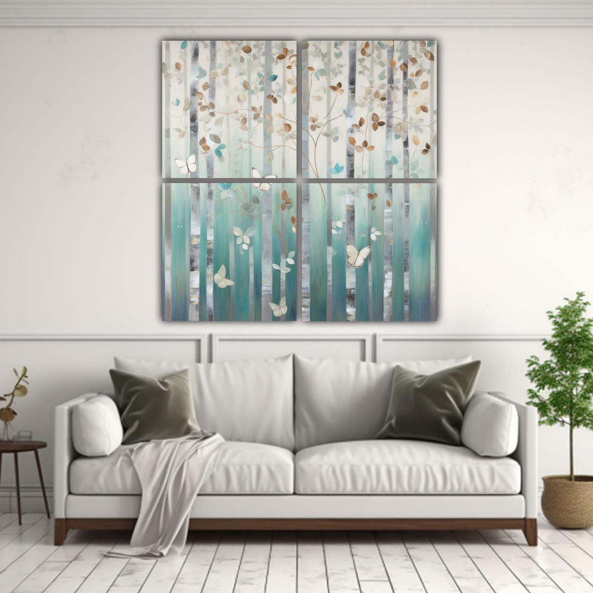 Pintura Expresionista De Bosque Con Mariposas En 120x120 Cm-2