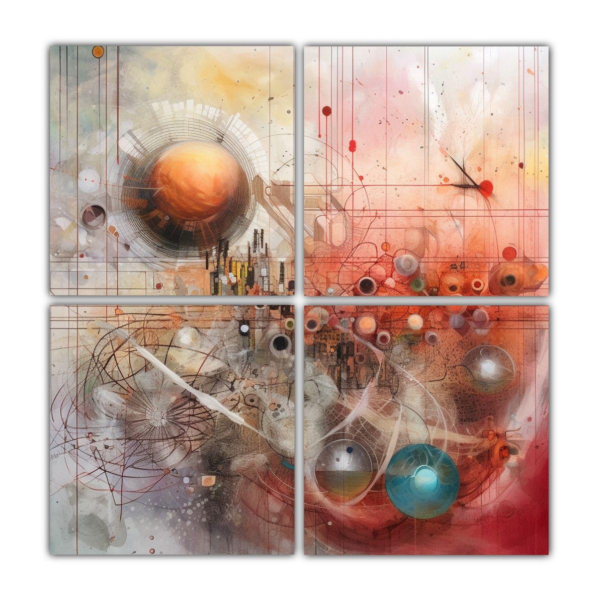Cuatro Cuadros Finas Lineas Para Oficina: Arte 120x120 Cm-0