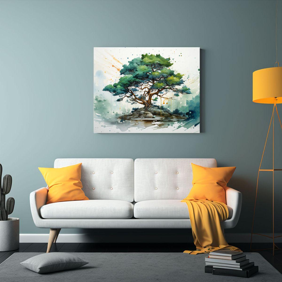 Pintura Abstracta De árbol De Pino Escocés En Colores Verd 75x50cm-2