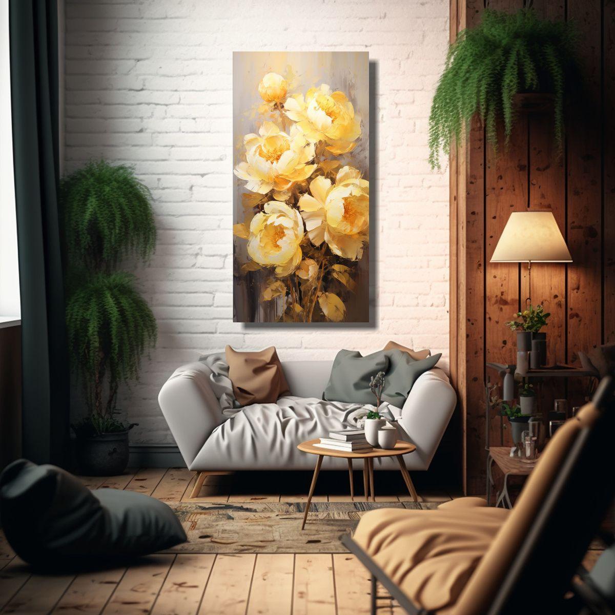 Lienzo Tema Esquema De Flores De Peonías Amarilla 80x160cm-2