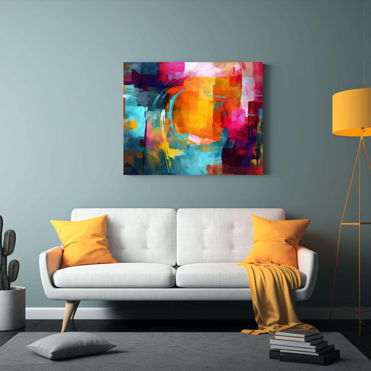 Cuadro Movimiento Multicolor Estilo Abstracto Con Formas Aud 90x60cm-2