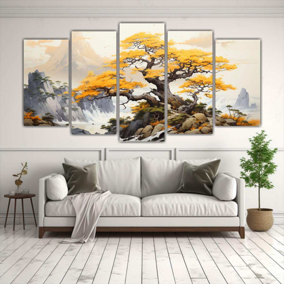 Pintura Abstracta Relieve árbol Bonsái Pino 250x125 Cm-2