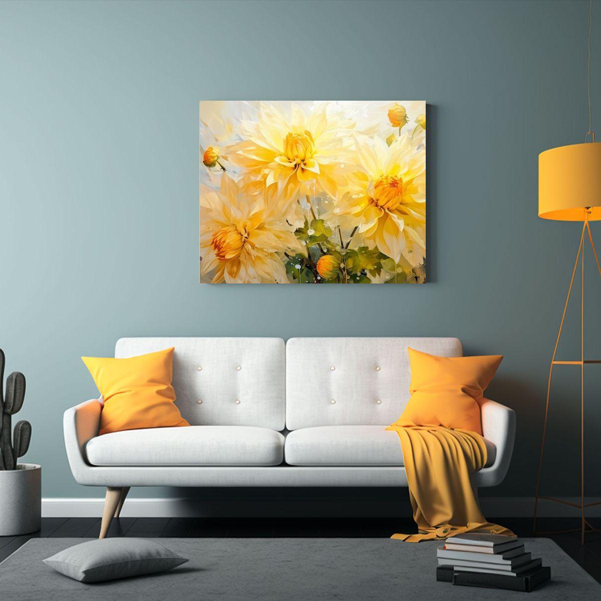 Cuadro Abstracto Con Motivo De Dalias Amarillas Y Finas Lín 40x30cm-2