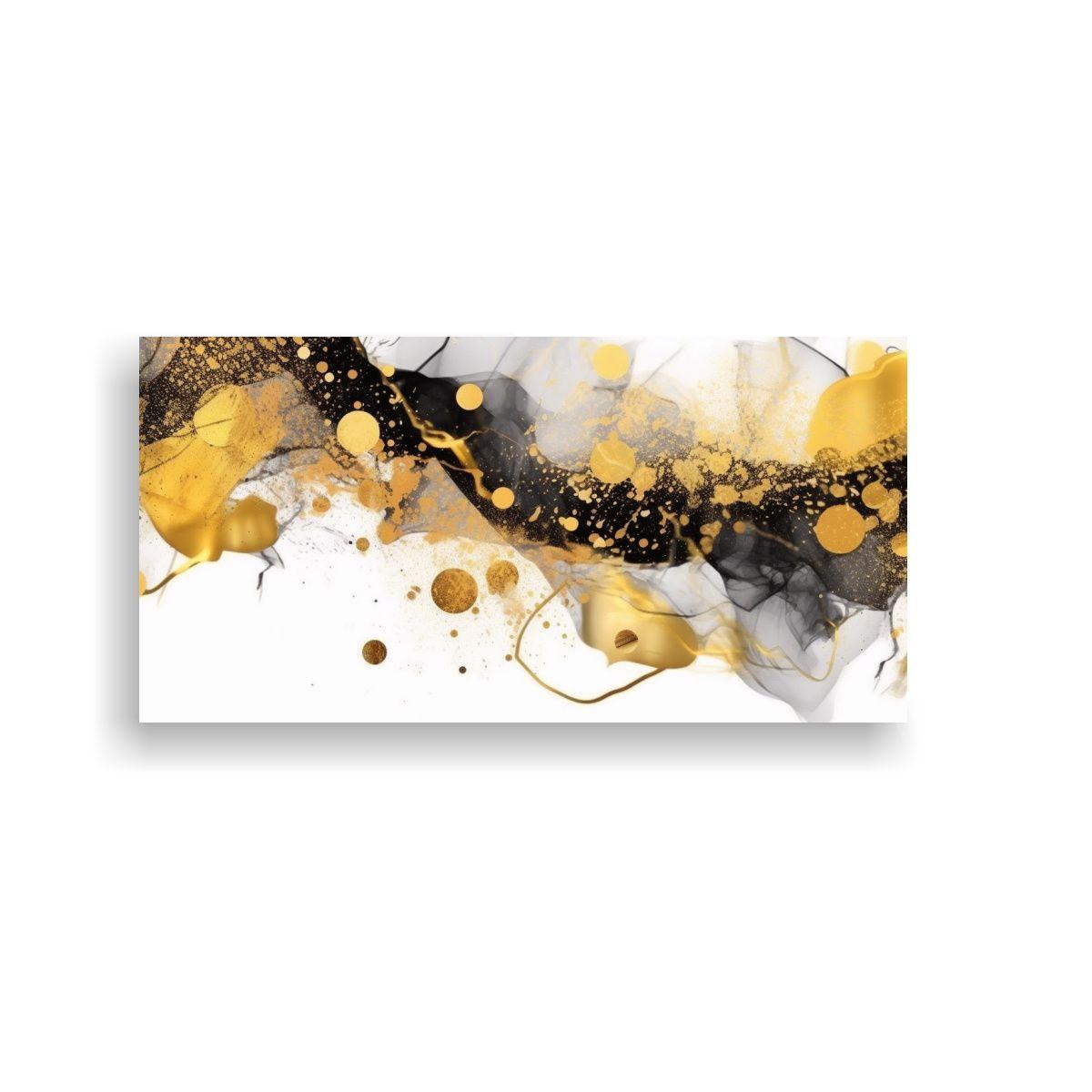 Cuadro Abstracto Mezcla Figuras Negras Y Doradas 100x50cm-0