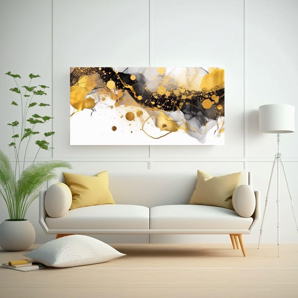 Cuadro Abstracto Mezcla Figuras Negras Y Doradas 100x50cm-2