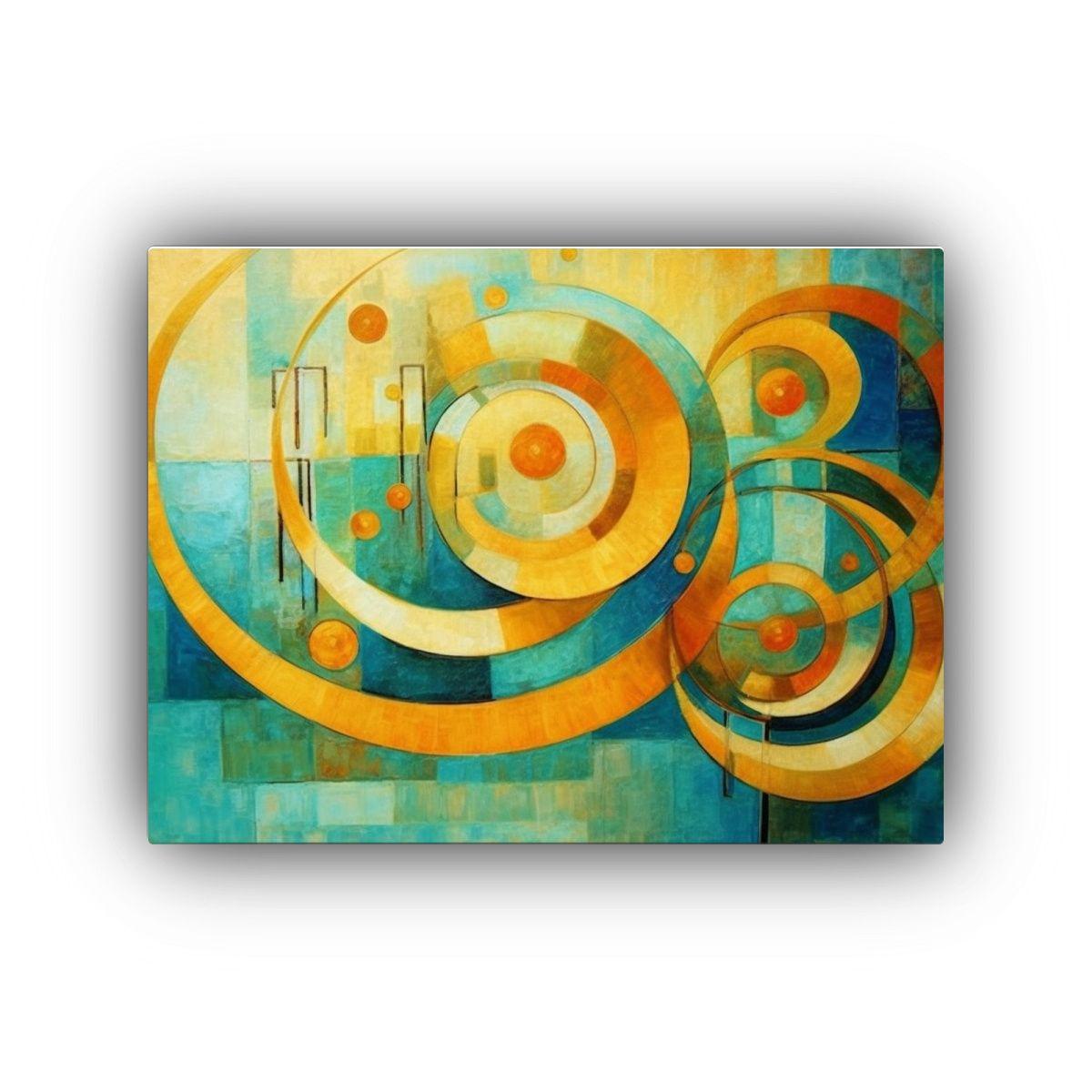 Cuadro Original Estilo Kandinsky: Espirales Doradas Para Dec 60x40cm-0