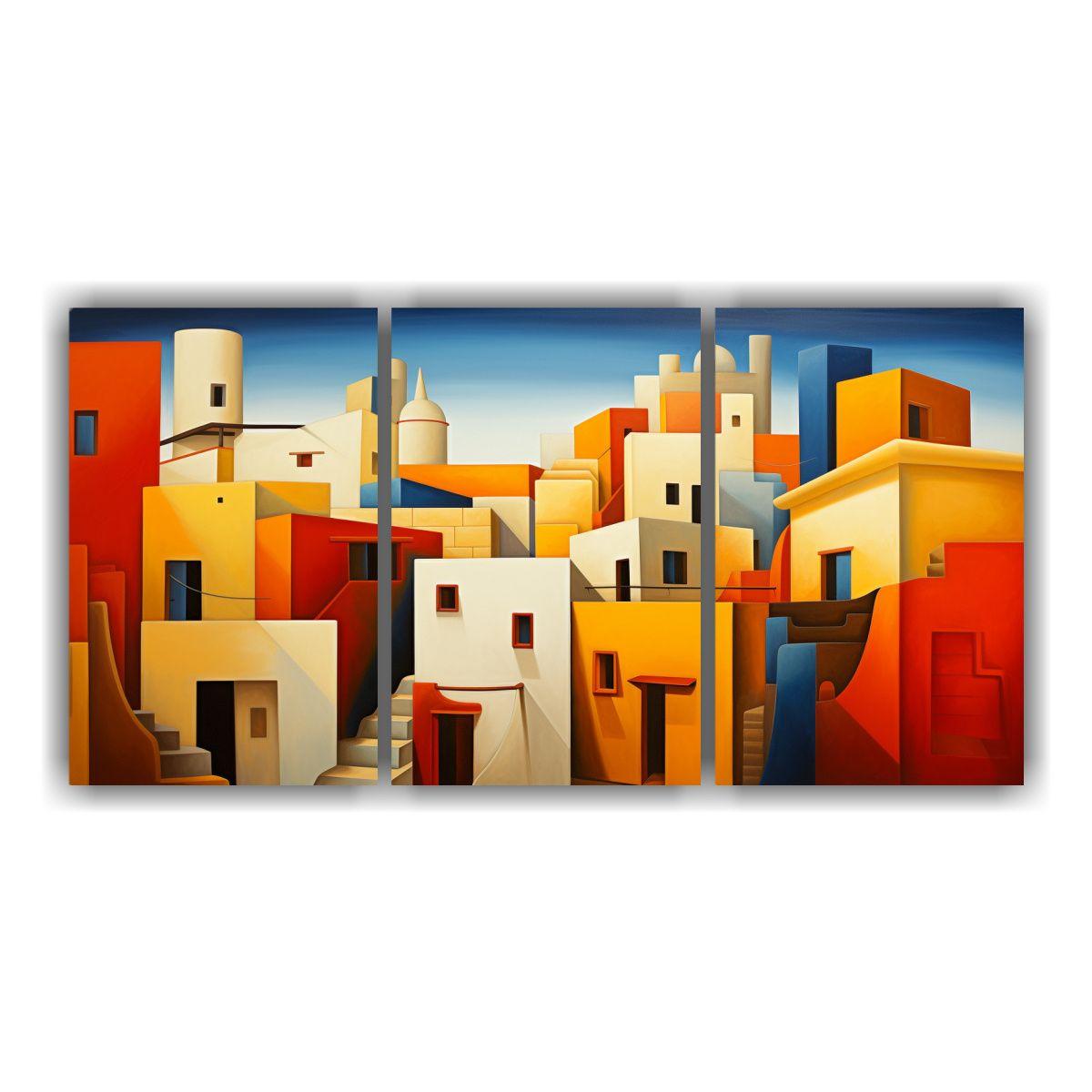 Conjunto 3 Telas Bastidor Pinturas Abstractas 150x75 Cm-0