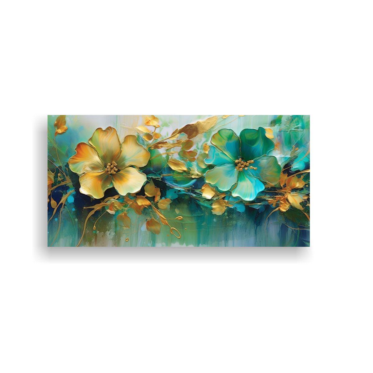 Pintura Abstracta Floral Colorida En Lienzo: 140x70cm-0