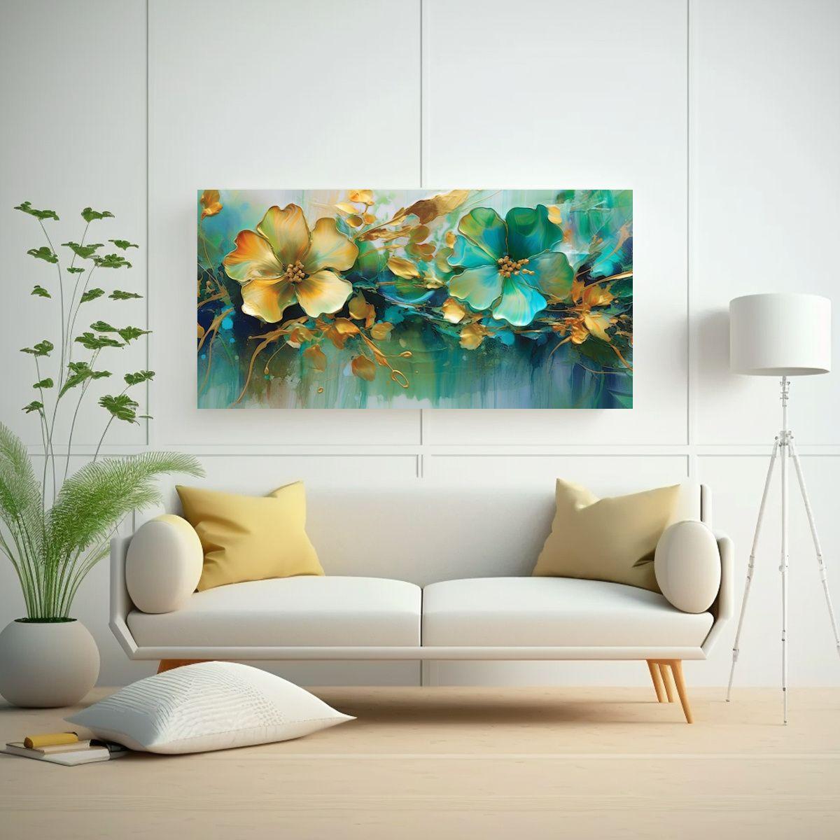 Pintura Abstracta Floral Colorida En Lienzo: 140x70cm-2