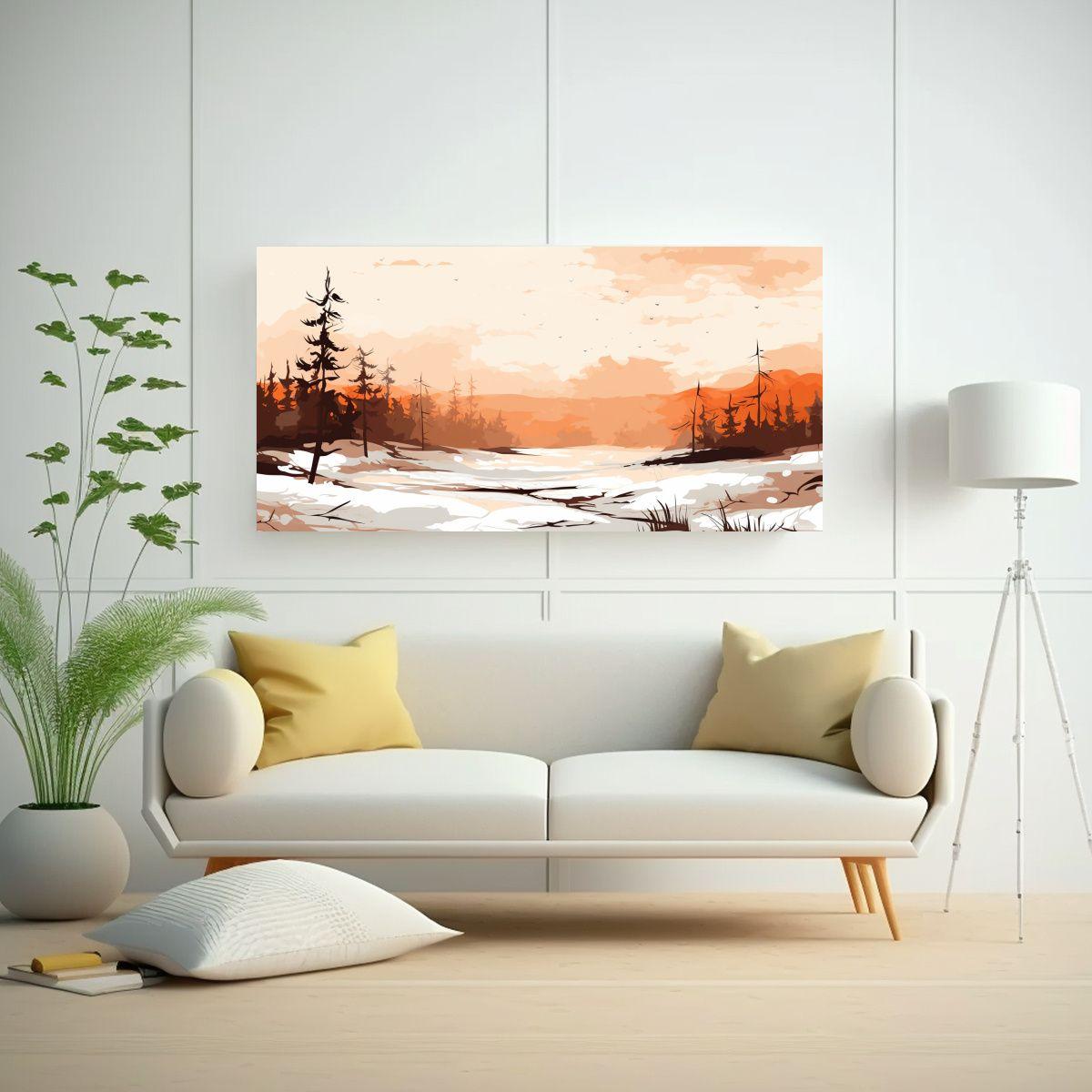 Paisaje Invernal Equilibrado En Tonos Marrones 100x50cm-2