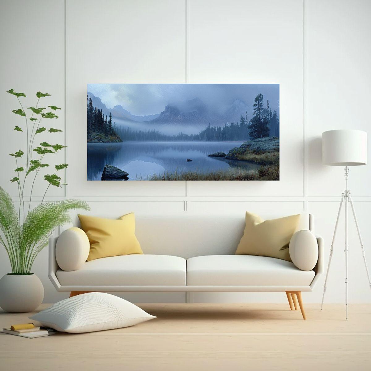 Pinturas Lienzo Tela Paisaje Montañas Lago 80x40cm-2