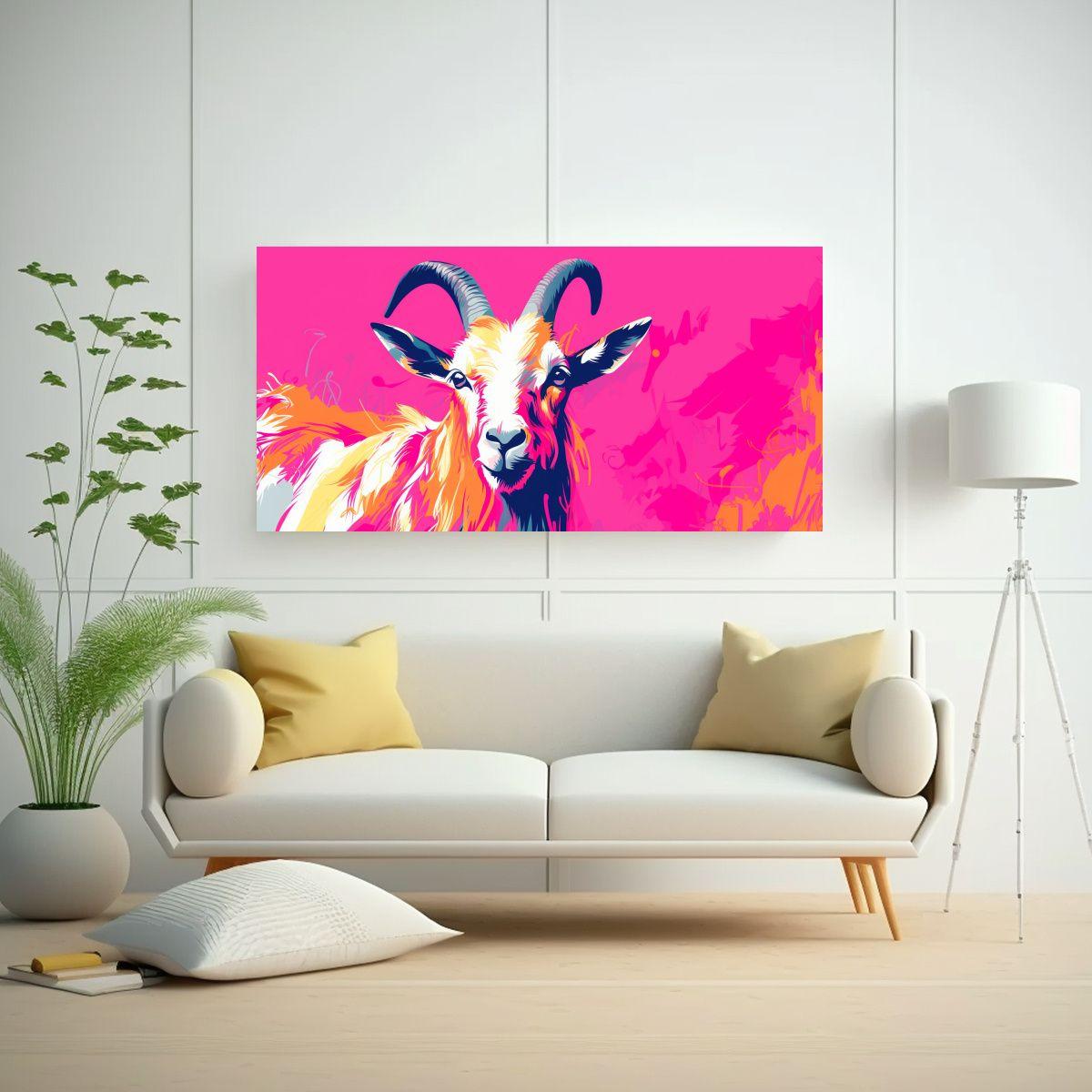 Cuadro Cabra Vibrante Y Rosa En Arte Pop Neo, Alta 80x40cm-2