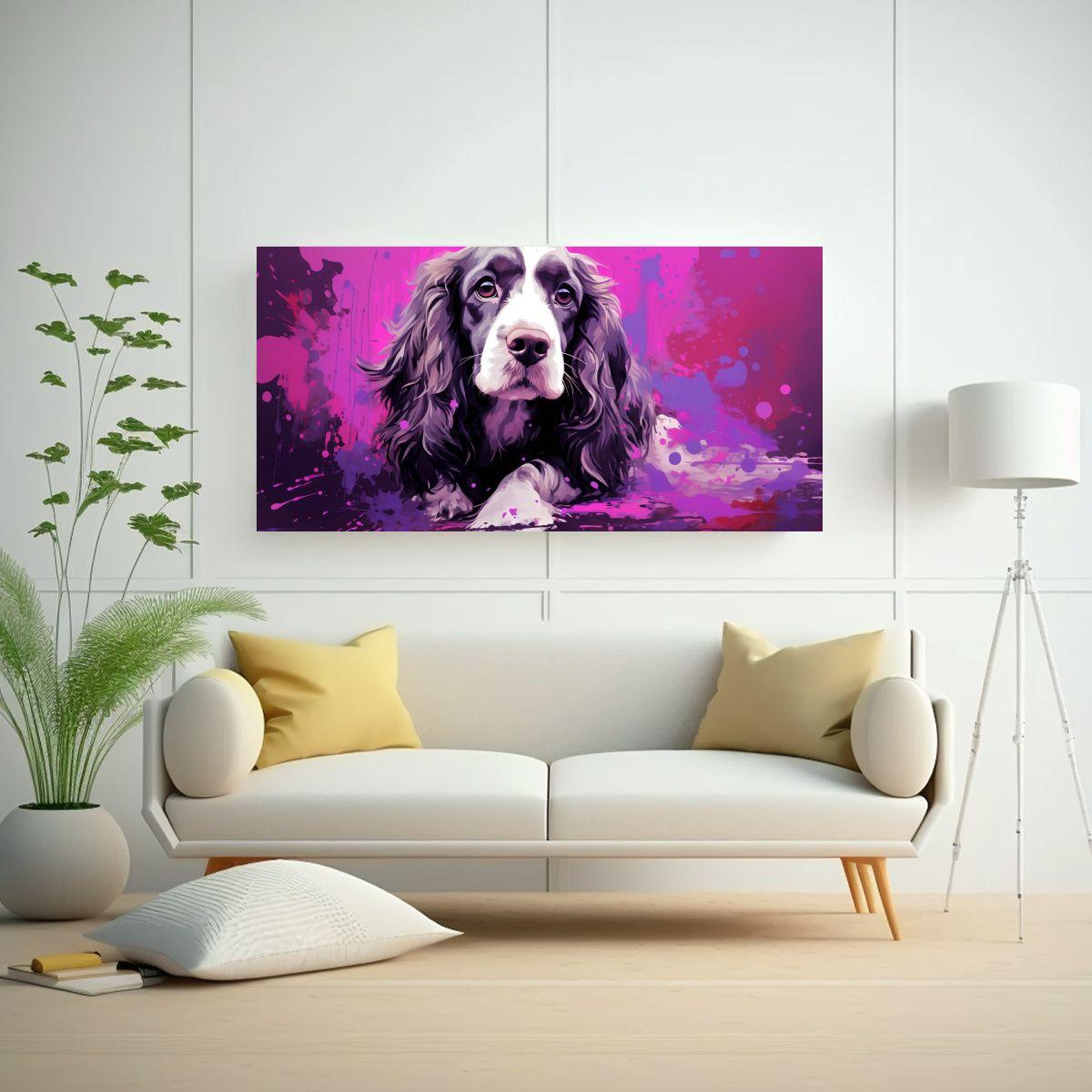 Pintura Decorativa De Spaniel En Tonos Morados 100x50cm-2