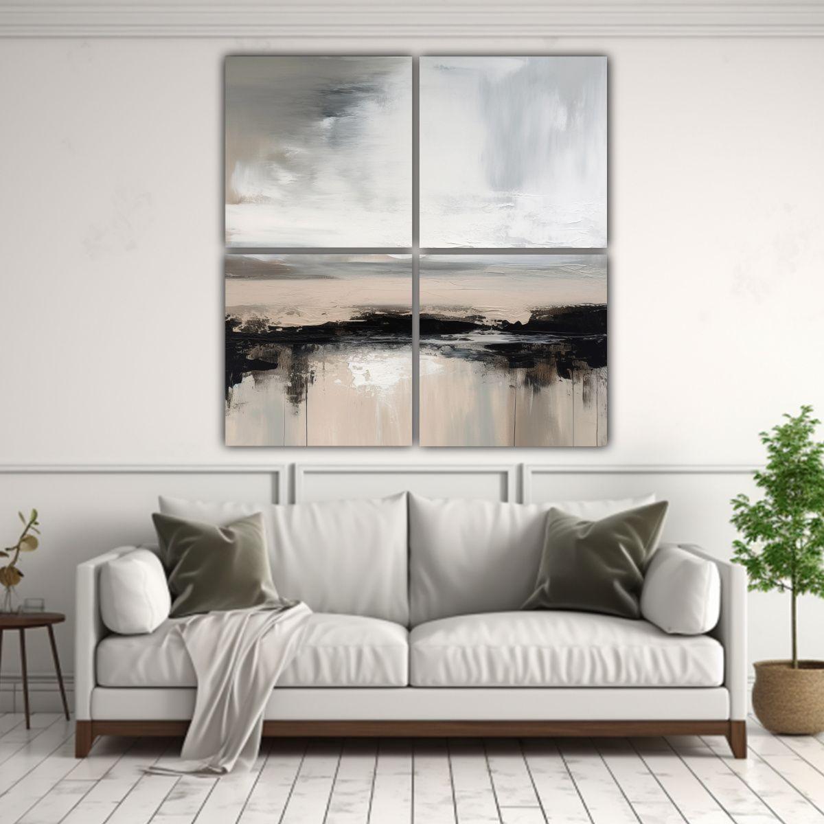 Pintura Abstracta Urbana De Un Lago En Gris, 200x200 Cm-2
