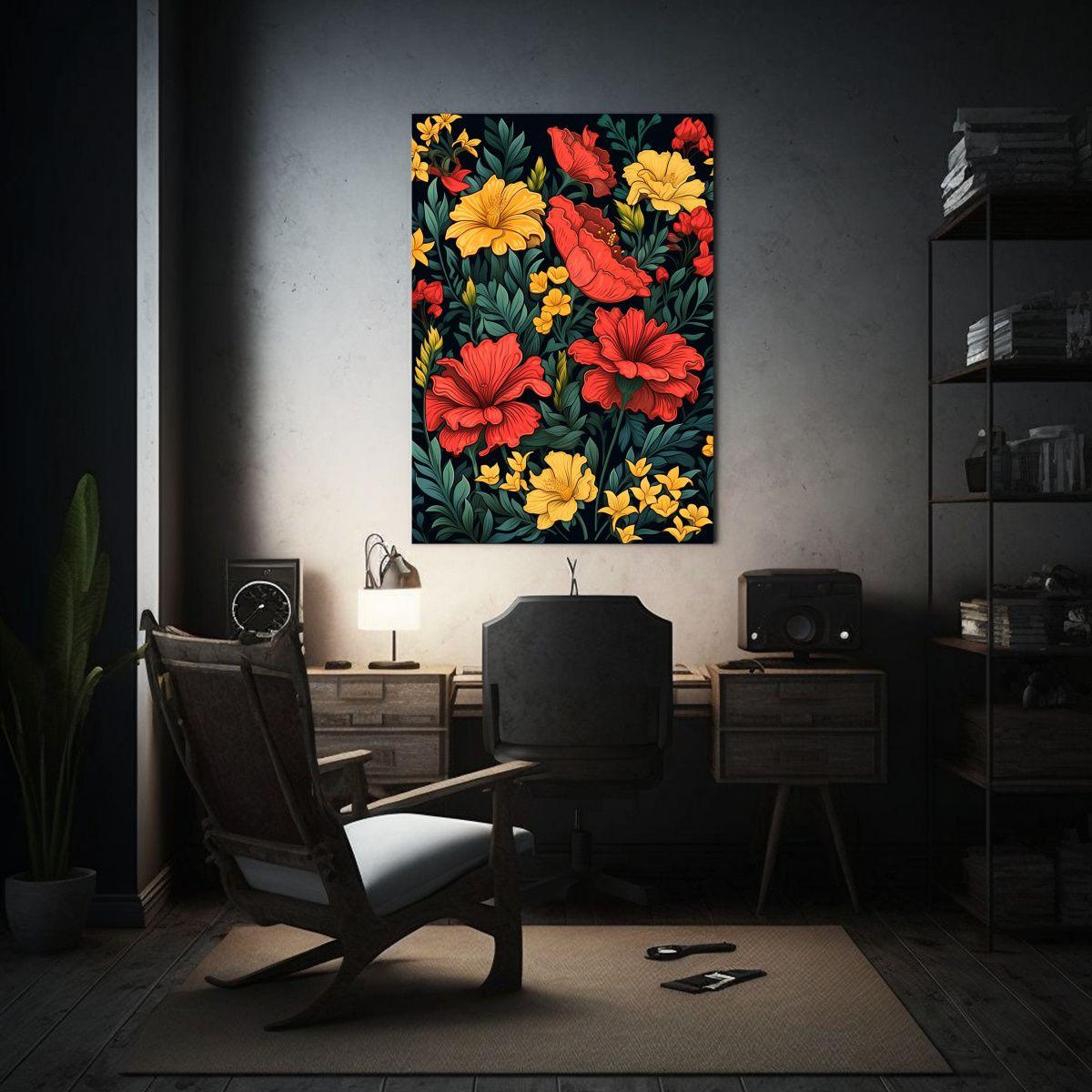 Pintura Decorativa Con Flores En Equilibrio Visual 50x75cm-2
