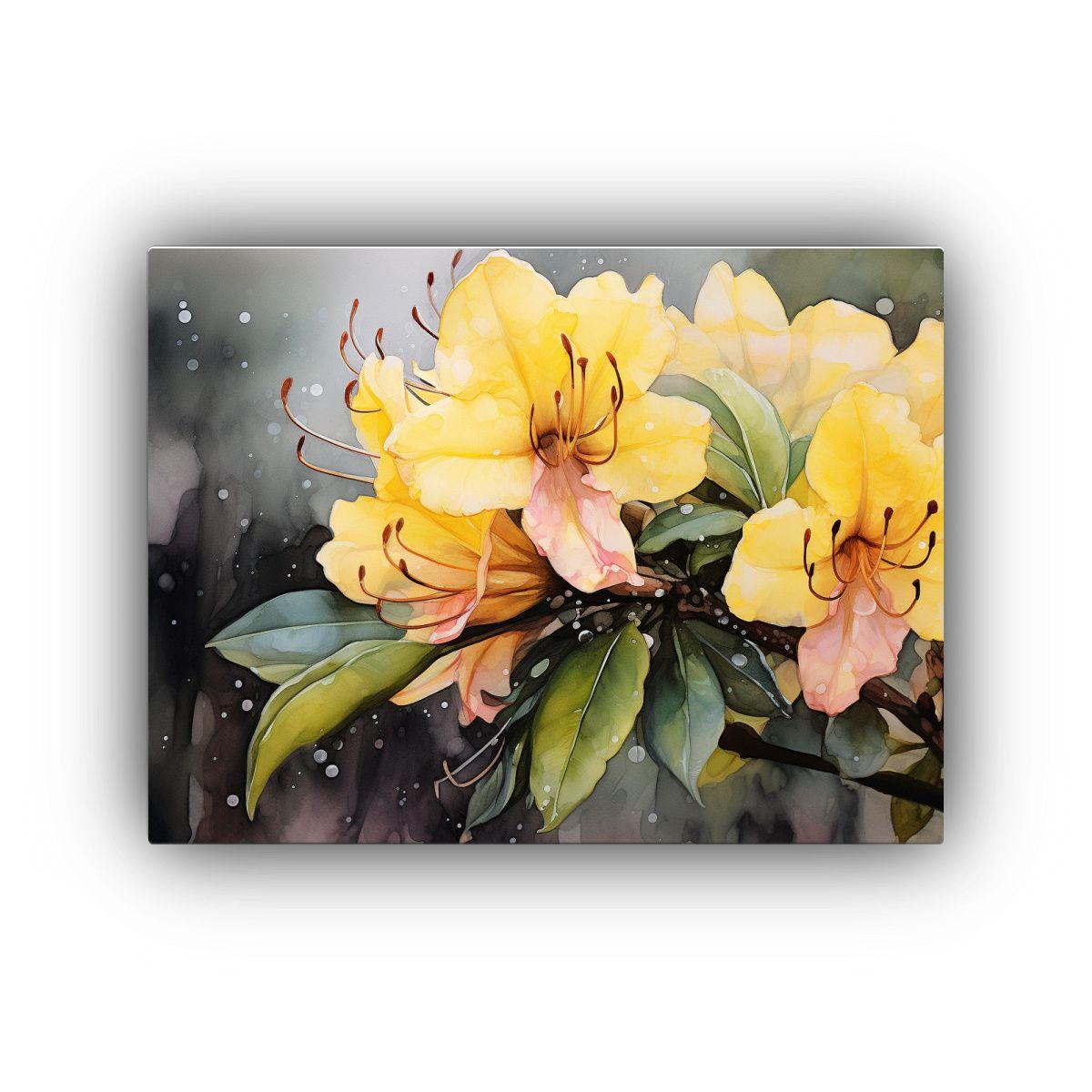 Pinturas Abstractas De Flores De Rododendros En Colores Amar 75x50cm-0
